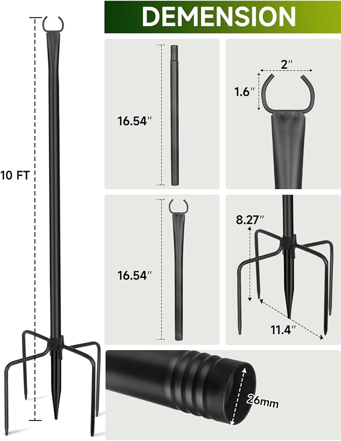 String Light Poles for Outside 4 Pack, 10ft Metal Outdoor String Light Poles - Image 9