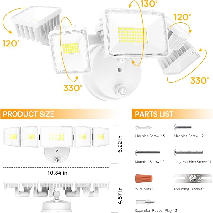 Onforu 120W 12000LM Dusk to Dawn Outdoor Lighting, 5 Heads Flood Lights Outdoor - Image 5