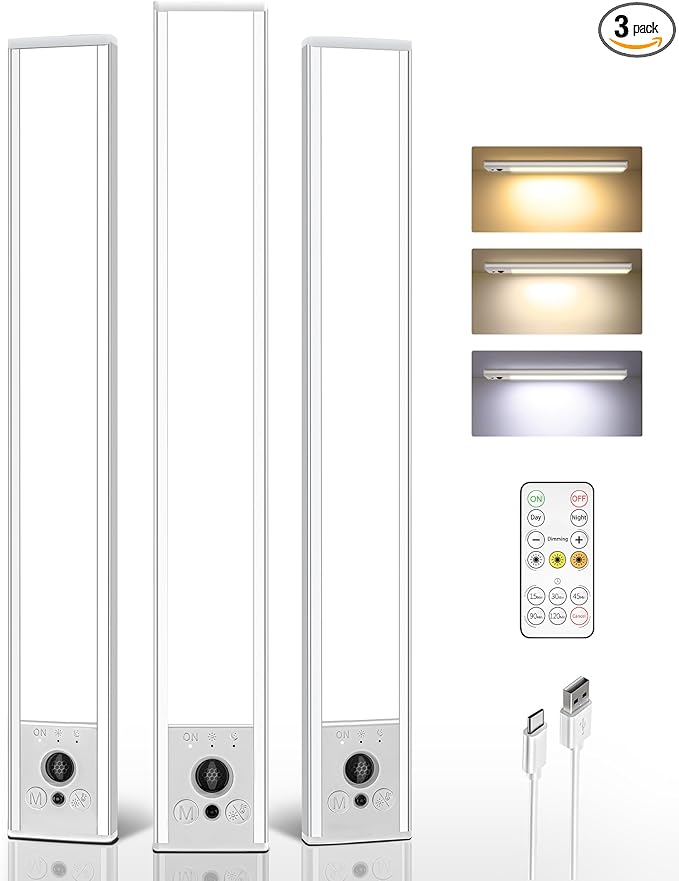EZVALO 3-Pack Under Cabinet Lighting, 4000mAh Rechargeable Motion Sensor Light by EZVALO