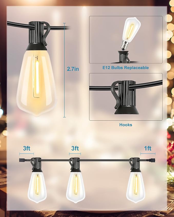 Lightdot 300FT Outdoor String Lights, LED Bistro String Lights - Image 3