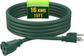 Indoor Outdoor Extension Cord 15 FT, 16/3 SJTW Weatherproof Green Electrical by GREATIDE