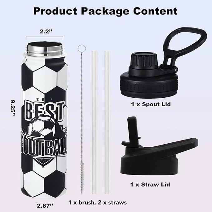 Soccer Water Bottle, 24 oz Insulated Stainless Steel Sports Bottle - Image 5