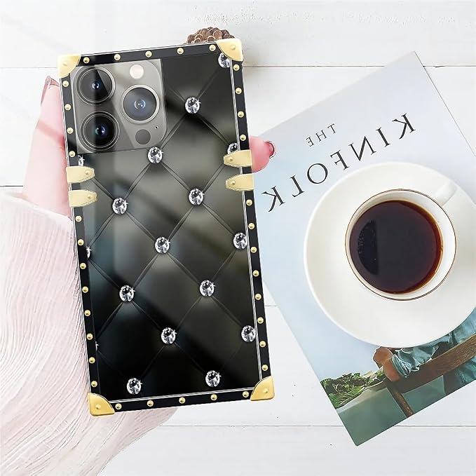 Compatible with iPhone 15 Pro Max Case, Shiny Black Sofa Crystal Luxury Golden - Image 7