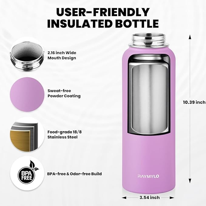 RAYMYLO Insulated Water Bottle 40 oz, Triple Wall Vacuum Stainless Steel - Image 5