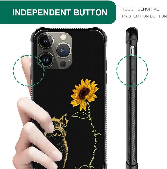 for iPhone 13 Pro Max Case, Pig Sunflower Yellow Sunshine Pattern Graphic - Image 6
