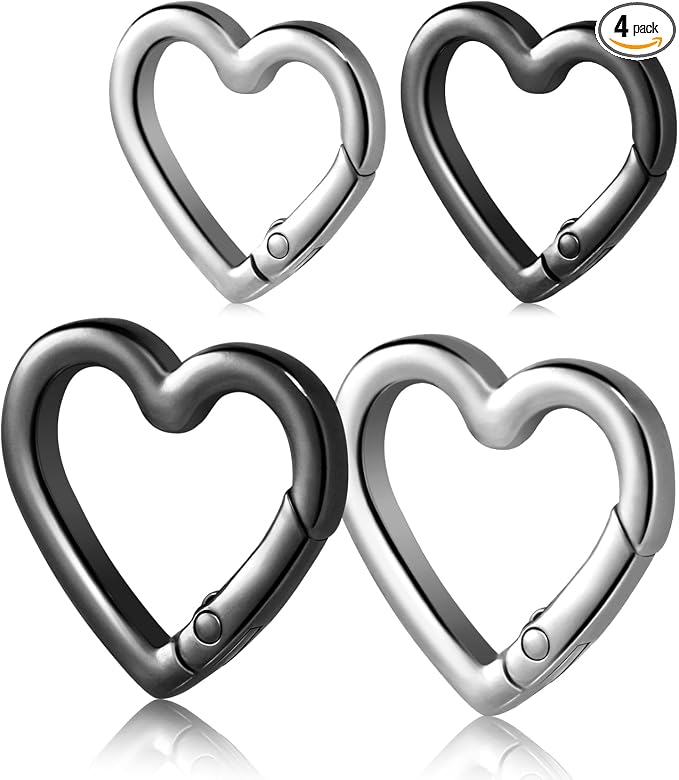 4pcs Heart Carabiner Keychain Clip, Metal Spring Heart Rings Hook Key Ring by ManTangSun