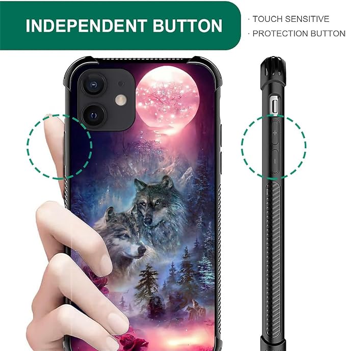 for iPhone 12 Mini Case, Star Two Wolfs Howling Pattern Graphic Design Girl Boy - Image 7