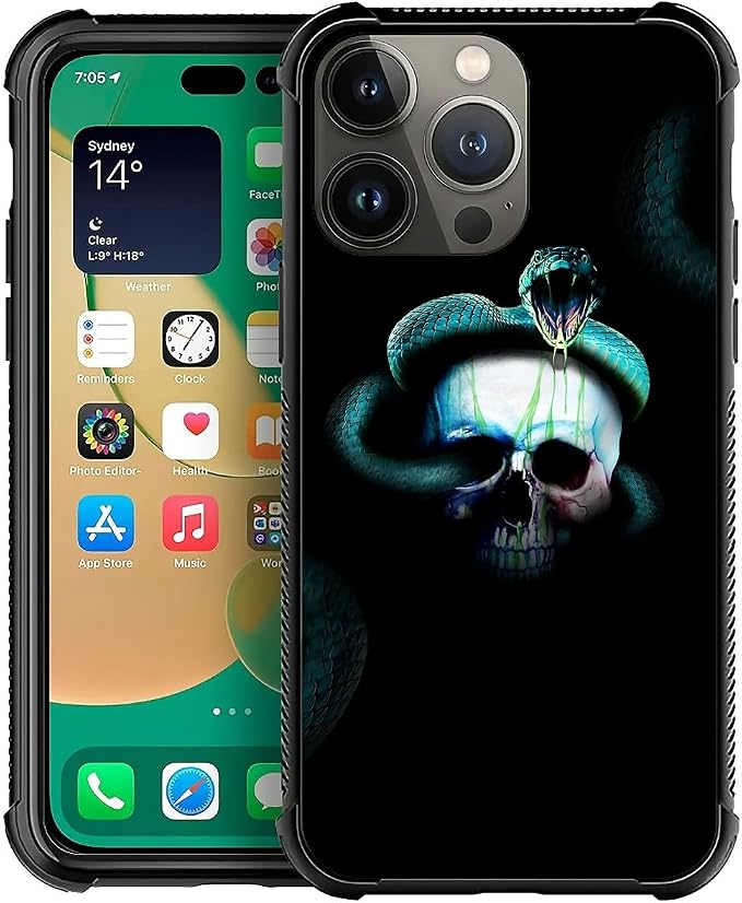 for iPhone 14 Pro Max Case, Skeleton Winding Snake Pattern Graphic Design Girl by FKBRCL4U