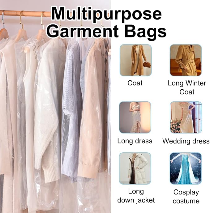 BEISHIDA 50PCS 60 Inch Plastic Garment Bag-Plastic Clear Dry Cleaner Laundry - Image 4