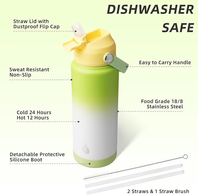 BJPKPK Water Bottle with Straw Lid, 24oz Vacuum Insulated Water Bottles - Image 3
