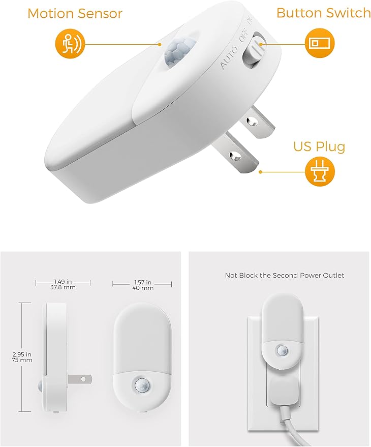 L LOHAS LED Amber Night Light, 4 Pack, Night Lights Plug into Wall Motion Sensor - Image 6