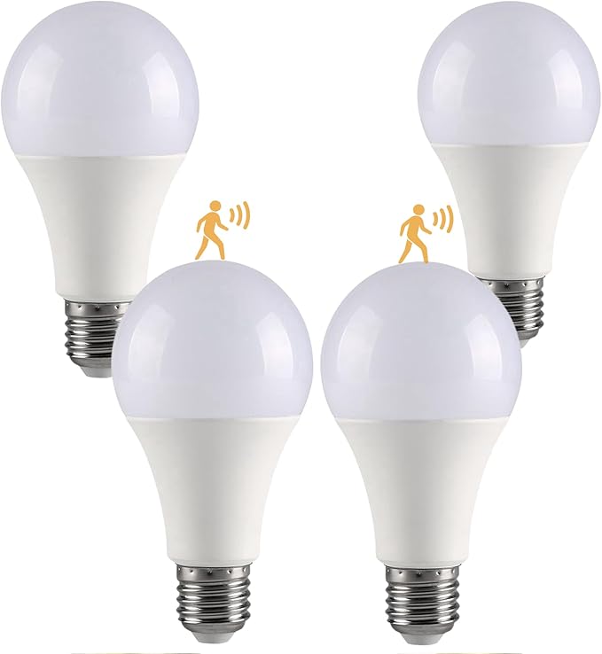GEPLAD 4-Pack Upgrade Motion Sensor LED Light Bulbs 12W, A19 E26 Dusk to Dawn by GEPLAD