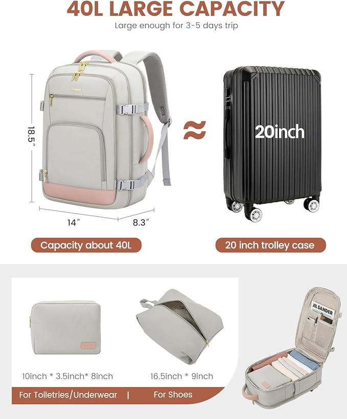 LOVEVOOK Travel Backpack For Women Flight Approved, 40L Carry On Backpack - Image 3