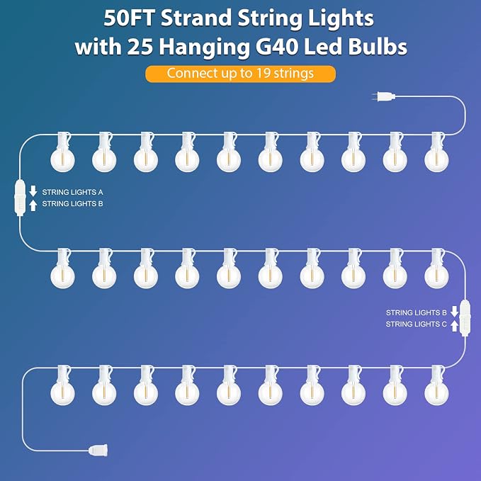 Mlambert 100Ft Outdoor String Lights, G40 Globe Patio Lights - Image 5