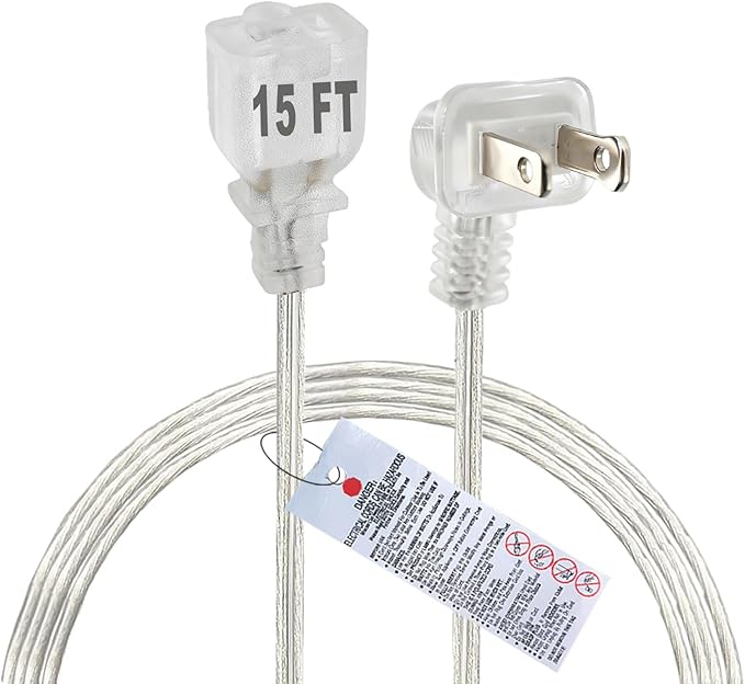 Clear Extension Cord 15 FT, Indoo/Outdoor 2 Prong Extension Cord by Yeatel
