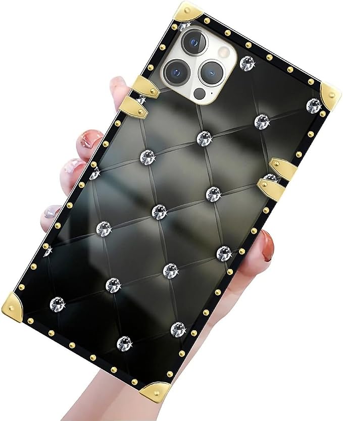 Compatible with iPhone 12 Pro Max Case, Shiny Black Sofa Crystal Luxury Golden - Image 3