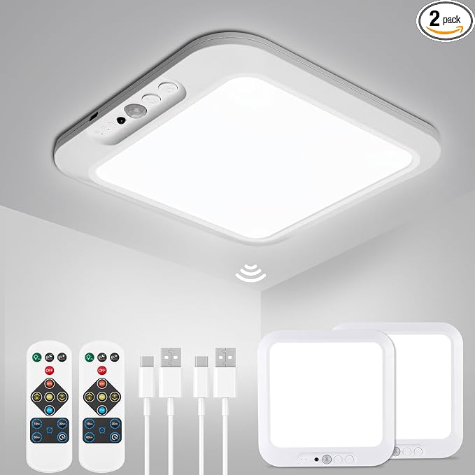 wowatt 2Pcs Rechargeable Battery Operated Ceiling Light, Motion Sensor Light by wowatt