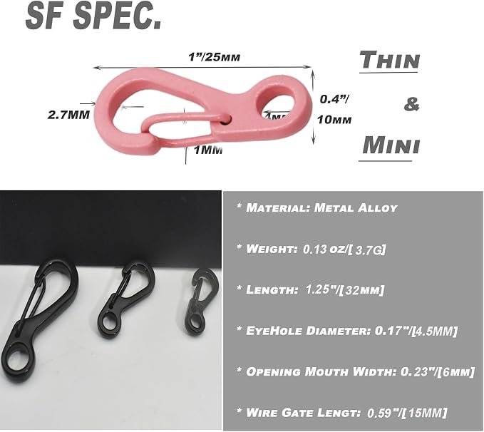 Mini Carabiner Clips with Metal Spring Wiregate Hook and Little Eye Hole - Image 2