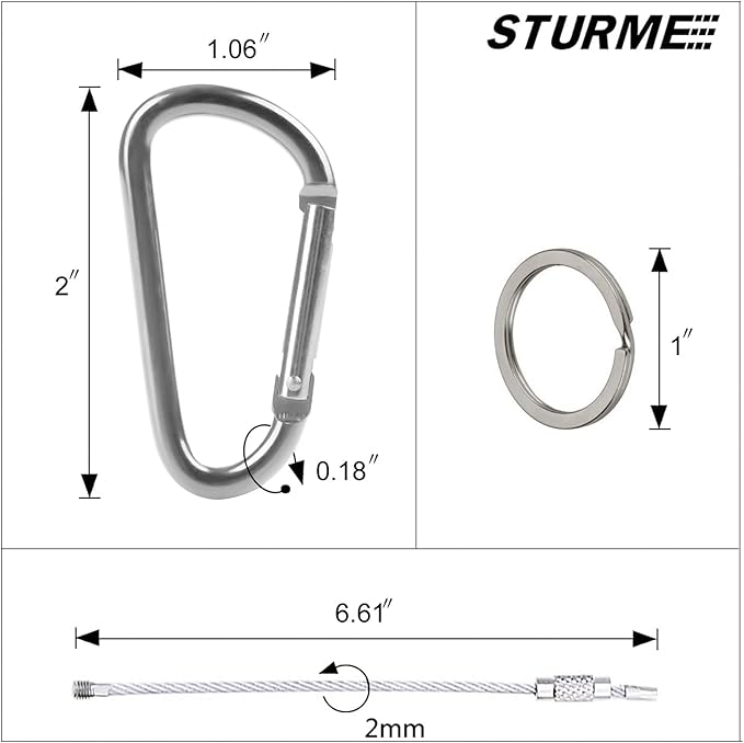 STURME 2" Aluminum D Ring Carabiners Clip D Shape Spring Loaded Gate Small - Image 2