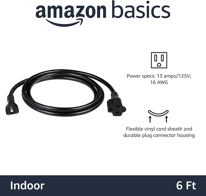 Amazon Basics Indoor Extension Cord, 3 Prong Outlet Extender Power Cord - Image 2