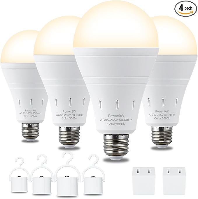 DEBAOBULB 4 Pack Rechargeable Emergency Light Bulbs, Battery Powered LED Light by DEBAOBULB