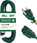 6FT Outdoor Extension Cord-16/3 SJTW Durable Green 3 Prong Grounded Plug Power by HONDERSON
