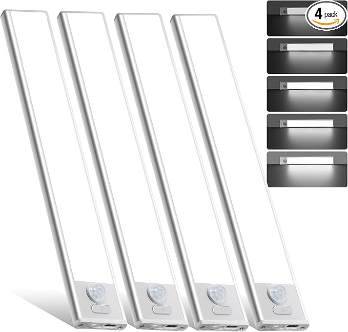 12inch Under Cabinet Lighting, 4 Pack Rechargeable Motion Sensor Light Indoor by AVEVA