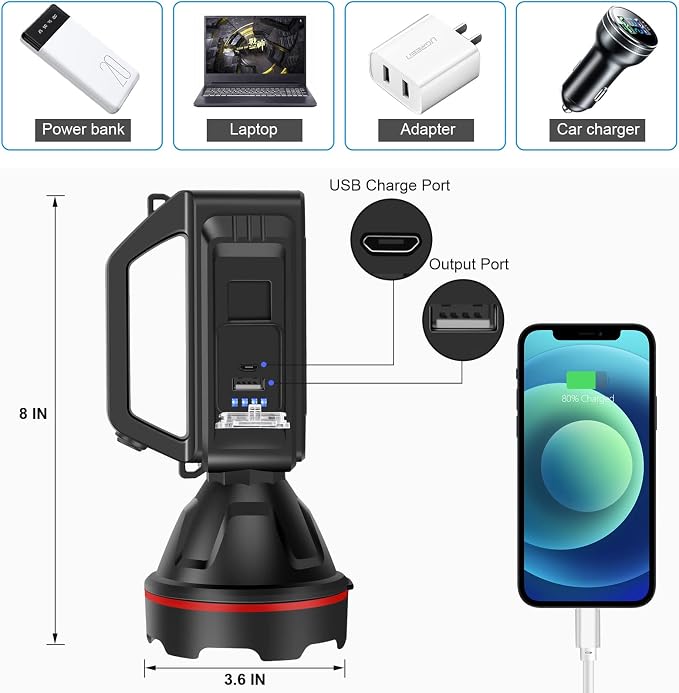 Rechargeable Spotlight Flashlight, High Lumens Handheld Spotlight, LED - Image 4