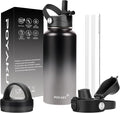 Water Bottle Insulated 32oz 40oz 64oz 128oz Straw Lid Spout Lid & 3 Lids by POYAKU