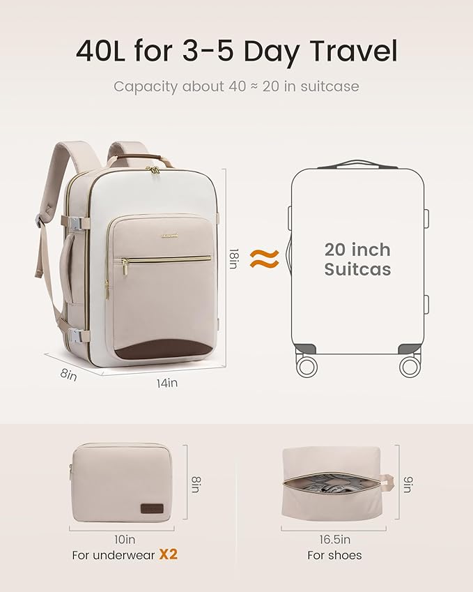 LOVEVOOK 40L Travel Backpack for Women & Men, Airline Approved Carry On Luggage - Image 5