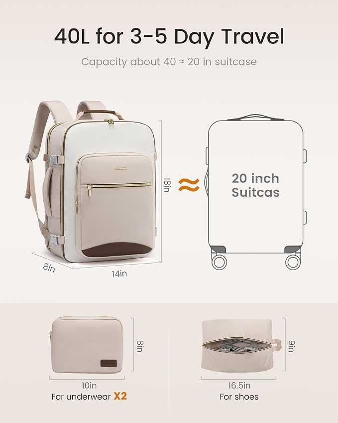 LOVEVOOK 40L Travel Backpack for Women & Men, Airline Approved Carry On Luggage - Image 4