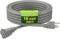 Indoor Outdoor Extension Cord 30 FT, 16/3 SJTW Weatherproof Grey Electrical by GREATIDE