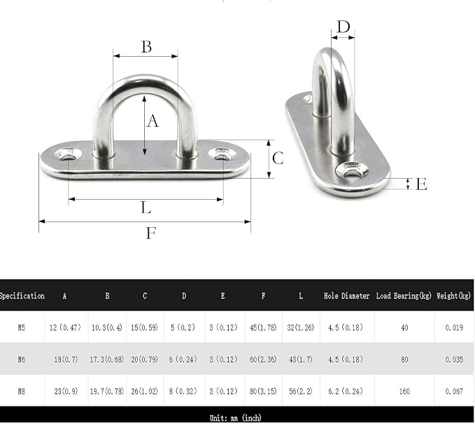 heyous 2 Set M8 Suspension Ceiling Wall Mount U Hook Anchor Hanger Stainless - Image 7