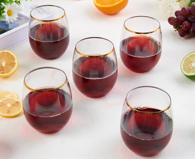 FOCUSLINE 32 Pack 12 OZ Plastic Wine Glasses, Stemless Disposable Wine Cups - Image 7