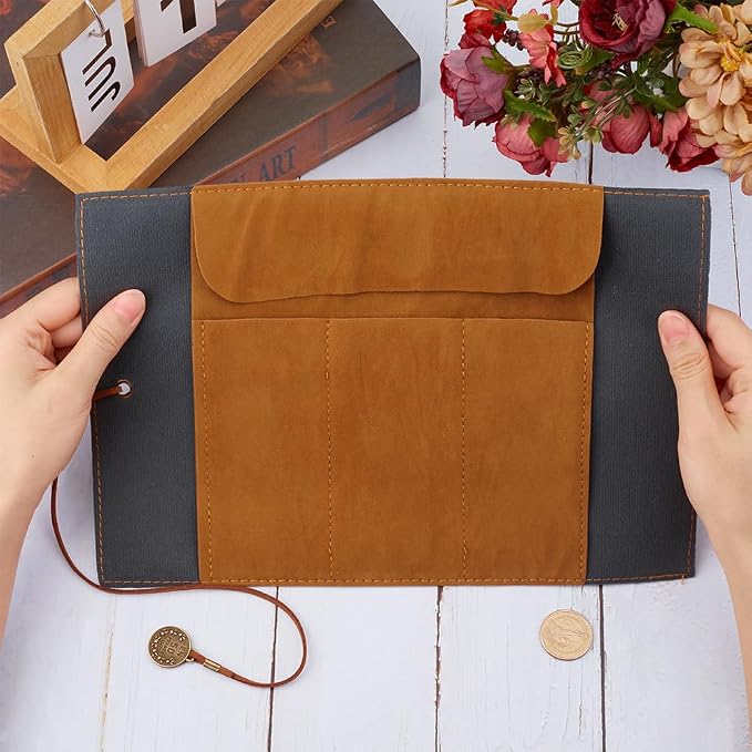 GORGECRAFT Canvas PU Leather Pencil Bag Strap Vintage Treasure Map Compass - Image 3