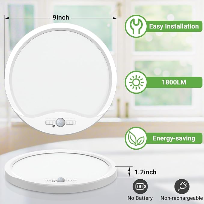 zemty 2Pack 9inch Motion Sensor Ceiling Lights Wired, 18W 1800lm 3CCT/3 - Image 5