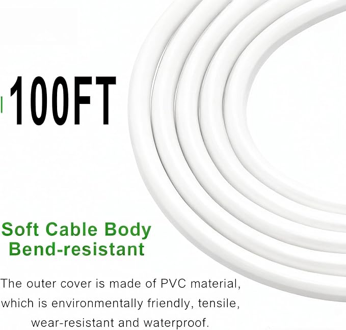 White Outdoor Waterproof 2 Prong Extension Cord 100 FT Heavy Duty ETL Listed - Image 3