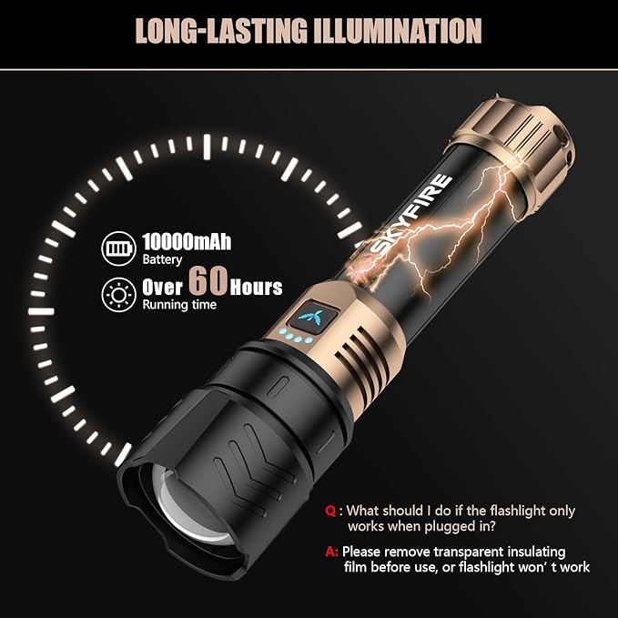 SKYFIRE Rechargeable Flashlights High Lumens, 10000mAh Super Bright Flashlight - Image 3