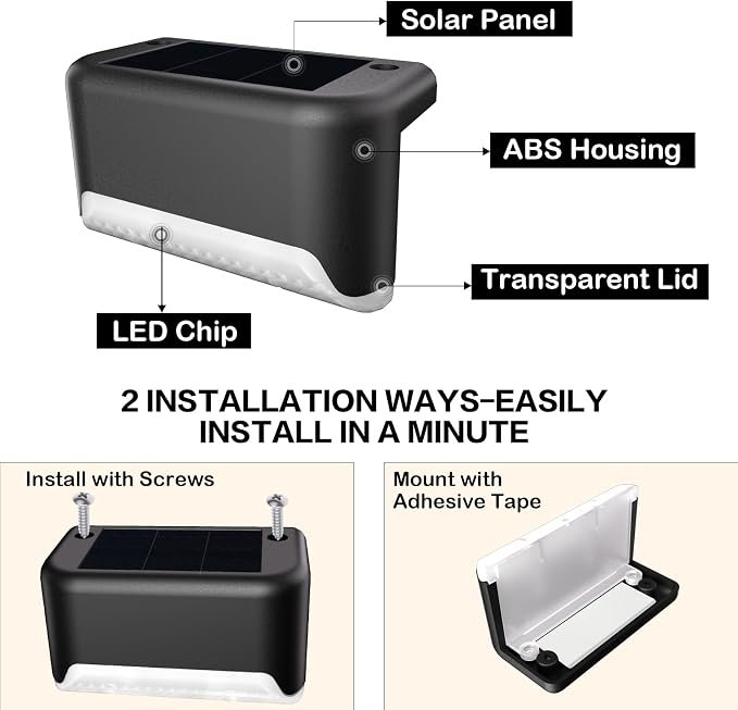 BKBB PPBB Solar Deck Lights Outdoor, Waterproof LED Solar Lights - Image 5
