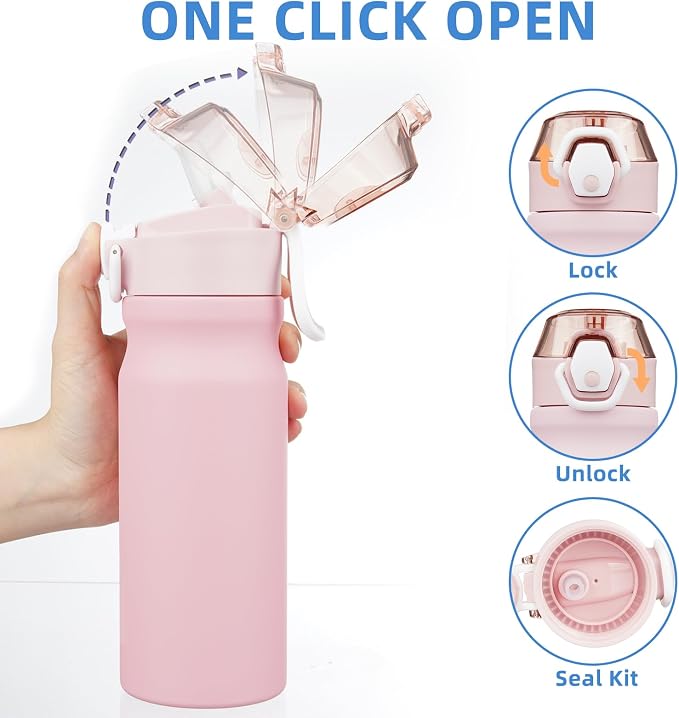 BJPKPK Water Bottle with Straw 18oz Insulated Water Bottles Reusable Stainless - Image 3