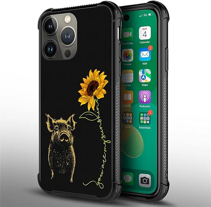 for iPhone 13 Pro Max Case, Pig Sunflower Yellow Sunshine Pattern Graphic - Image 4