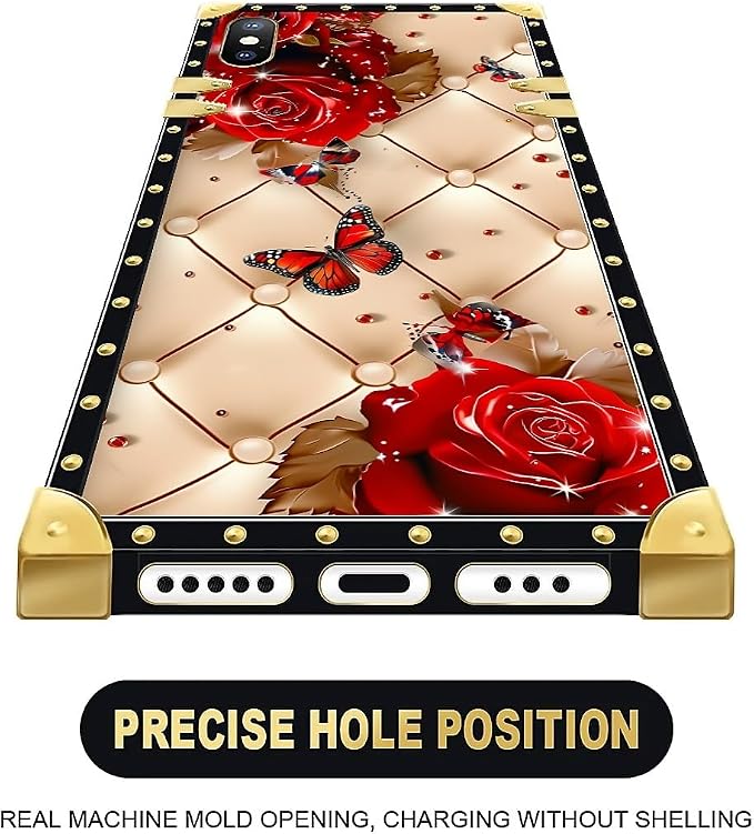 Compatible with iPhone Xs Max Case, Shining Red Rose Butterfly Leather - Image 5