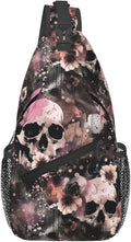 Flowers And Skulls Sling Bag For Women Men Halloween Backpack Crossbody Skull by Unknown
