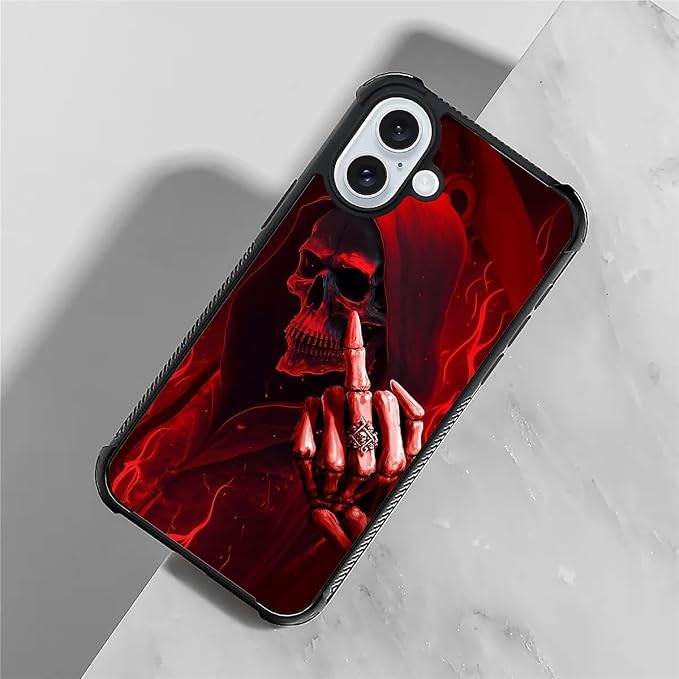 for iPhone 16 Case, Gestures Funny Skull Pattern Graphic Design Girl Boy Soft - Image 5