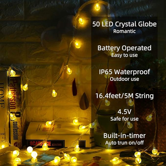 Metaku Globe String Lights Fairy Lights Battery Operated 16.4ft 50LED String - Image 2