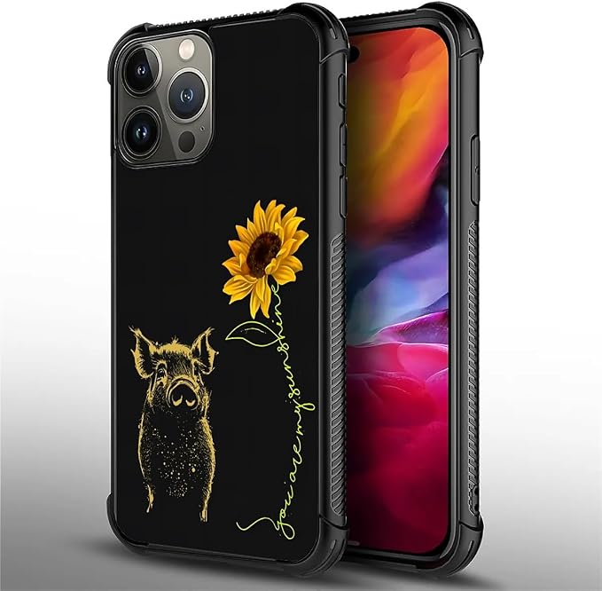 for iPhone 15 Pro Max Case, Pig Sunflower Yellow Sunshine Pattern Graphic - Image 5