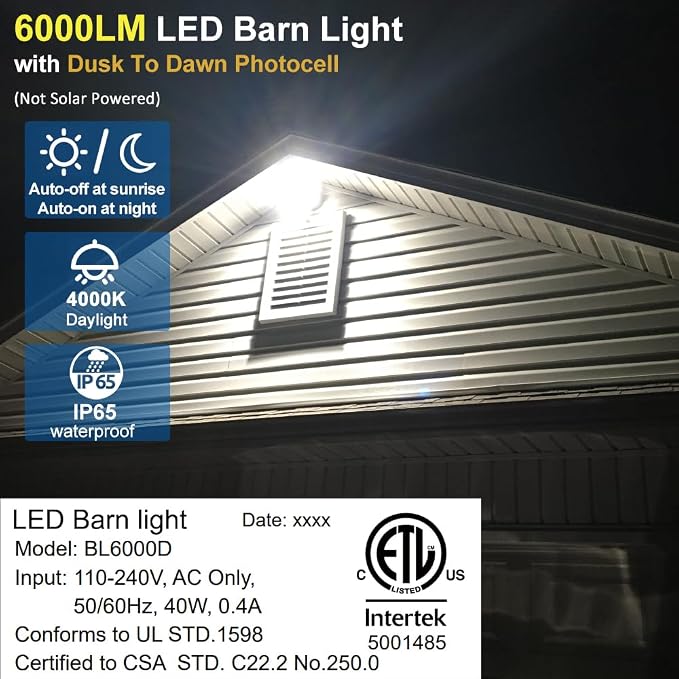 Owleye 6000LM Dusk to Dawn Outdoor Lighting LED Barn Light Security Lights - Image 5