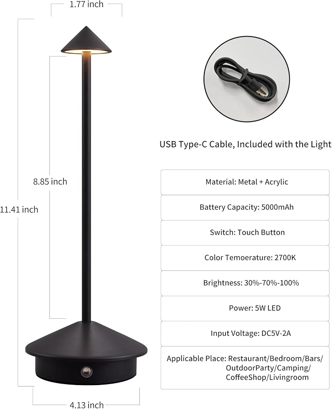 Modern Cordless Table Lamp Set of 2, Portable LED Desk Lamps, 5000mAh - Image 5
