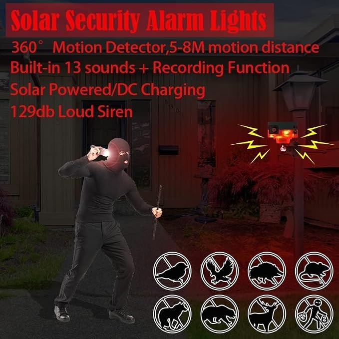 2Pack Solar Sensor Security Alarm Lights Outdoor, WONFAST 360° Motion Detector - Image 4