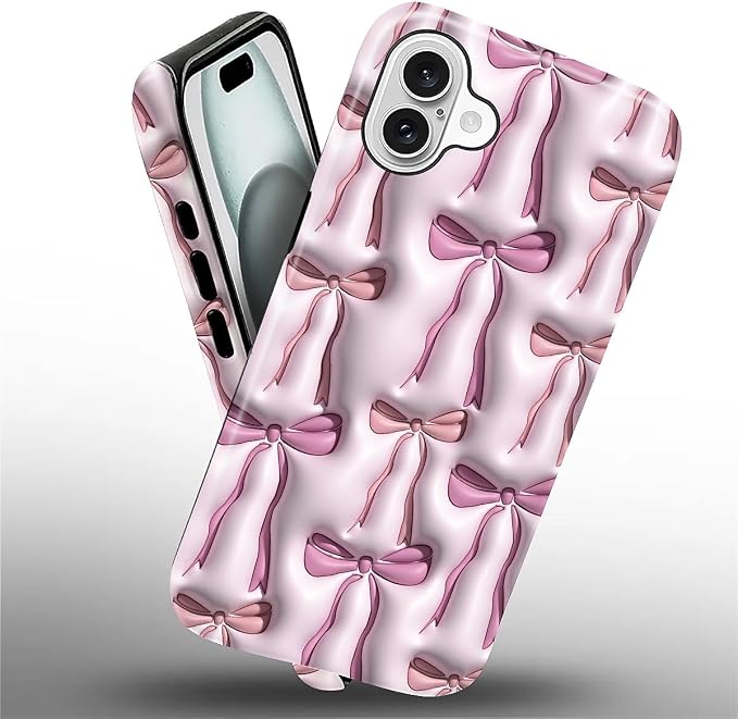 for iPhone 16 Case, HL2 Abstract Ribbons Bows Hybrid 2 Layer Hard Shell - Image 2
